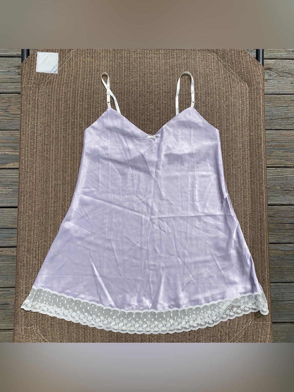 Cacique Lilac Satin Slip with White Lace Hem